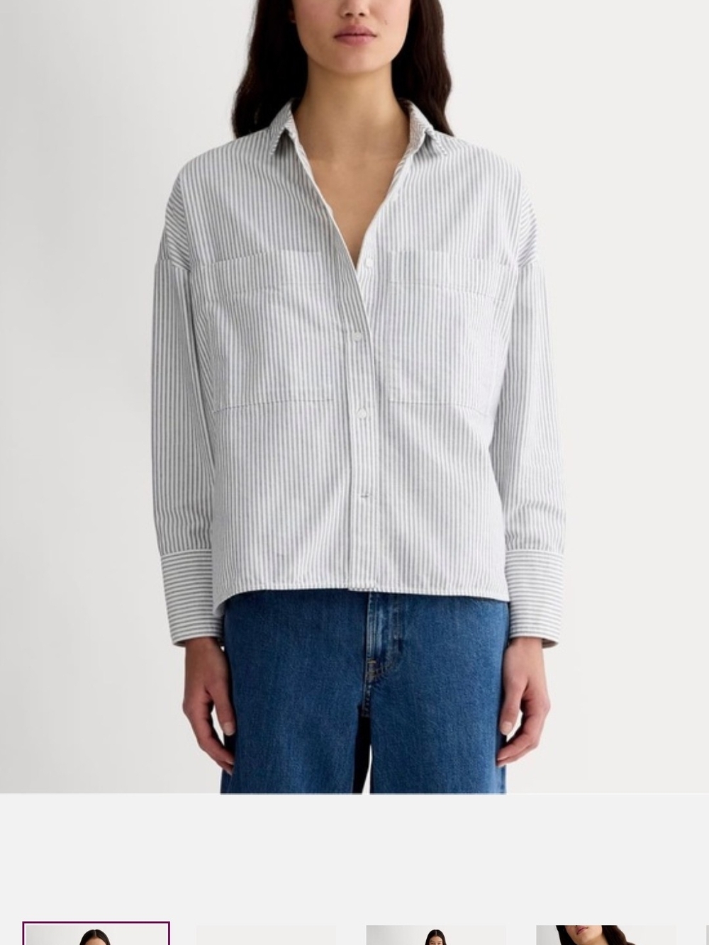 Everlane The Boxy Oxford Black White Organic Cotton Striped Button Down Shirt Sm